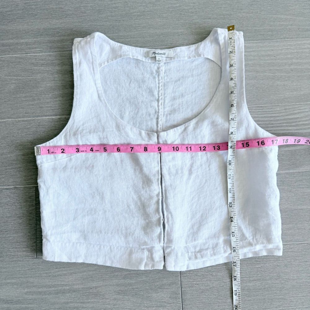 Madewell Scoopneck Crop Tank in 100% Linen Eyelet White 4 Sleeveless Boho NP015 - Picture 13 of 14